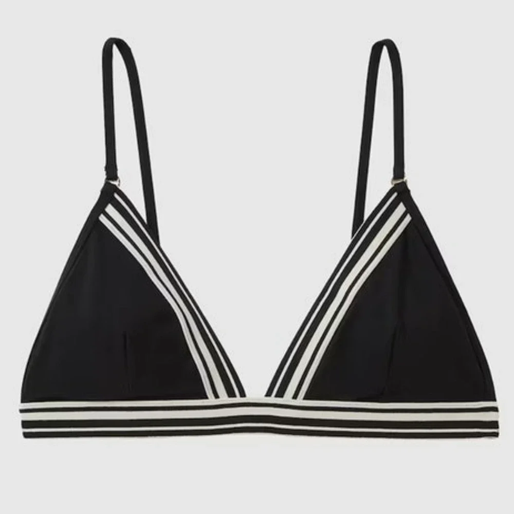REISS Faith Triangle Contrast Trim Bikini Top Size 6 Black NEW $85 Swimwear